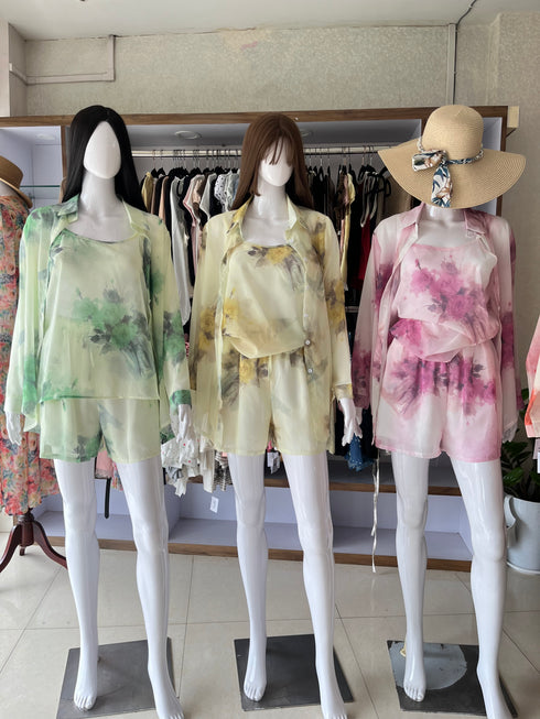 Flower Print Summer Chiffon Three Piece Co-Ord Sets
